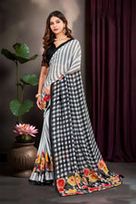 Grey Georgette Floral Printed Saree sedora couture