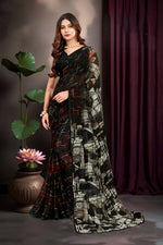 Black Georgette Abstract Printed Saree sedora couture