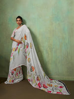 White Georgette Floral Printed Saree sedora couture