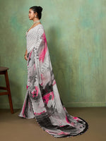 Grey Georgette Abstract Printed Saree sedora couture
