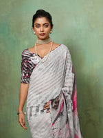 Grey Georgette Abstract Printed Saree sedora couture