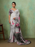 Grey Georgette Abstract Printed Saree sedora couture
