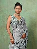 Grey Georgette Abstract Printed Saree sedora couture