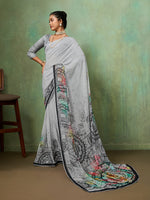 Grey Georgette Geometrical Printed Saree sedora couture
