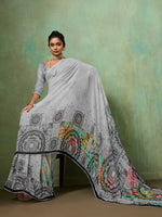 Grey Georgette Geometrical Printed Saree sedora couture