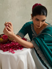 Teal Green NC Moss Saree with Embroidered Border