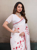Cotton White Floral Embroidery saree sedora couture