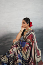 Vibrant Multicolour Satin Silk Saree with Digital Prints sedoracouture