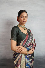 Vibrant Multicolour Satin Silk Saree with Digital Prints sedoracouture