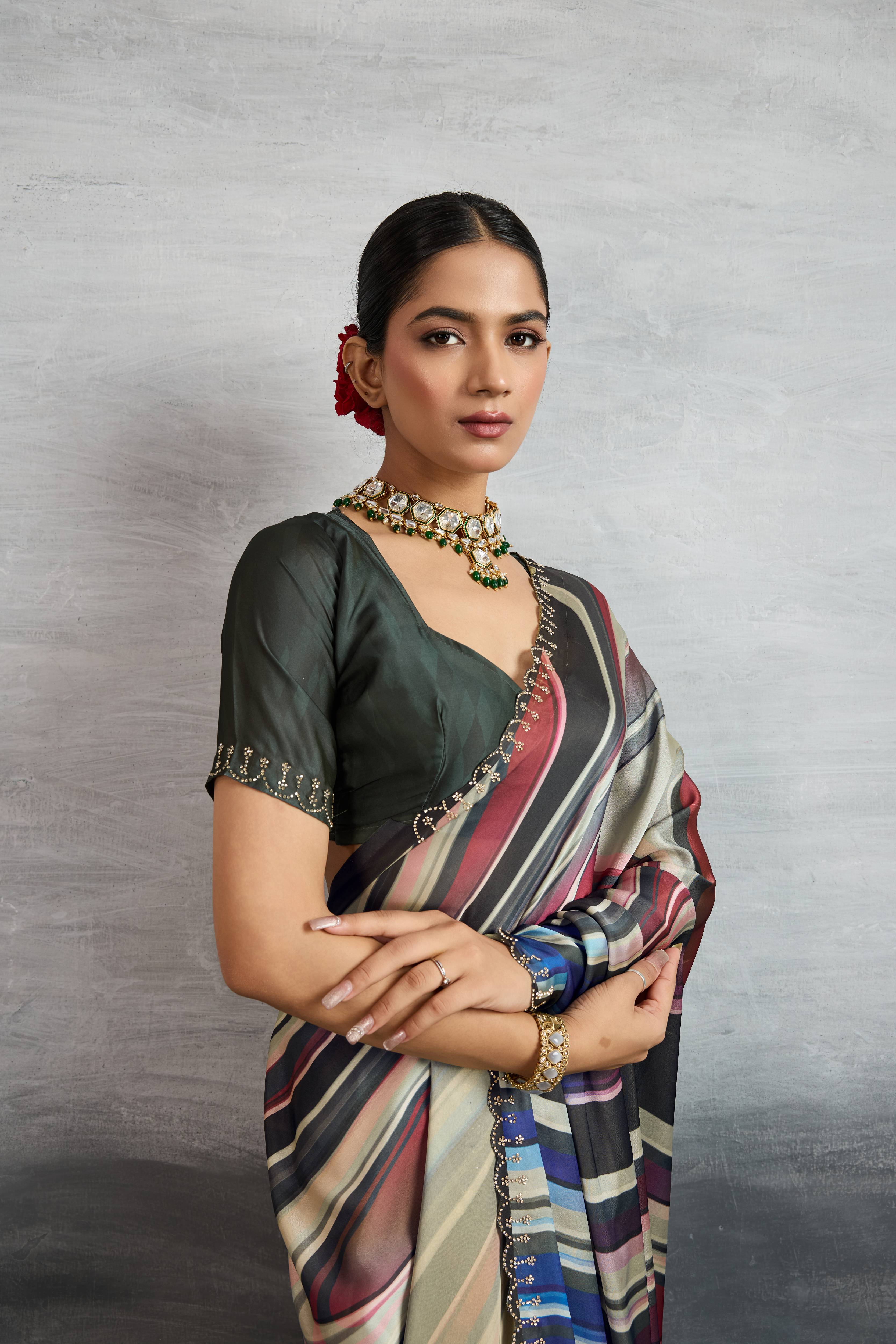 Vibrant Multicolour Satin Silk Saree with Digital Prints sedoracouture