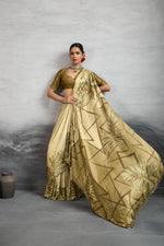 Charming Mustard Satin Silk Saree with Digital Prints sedoracouture