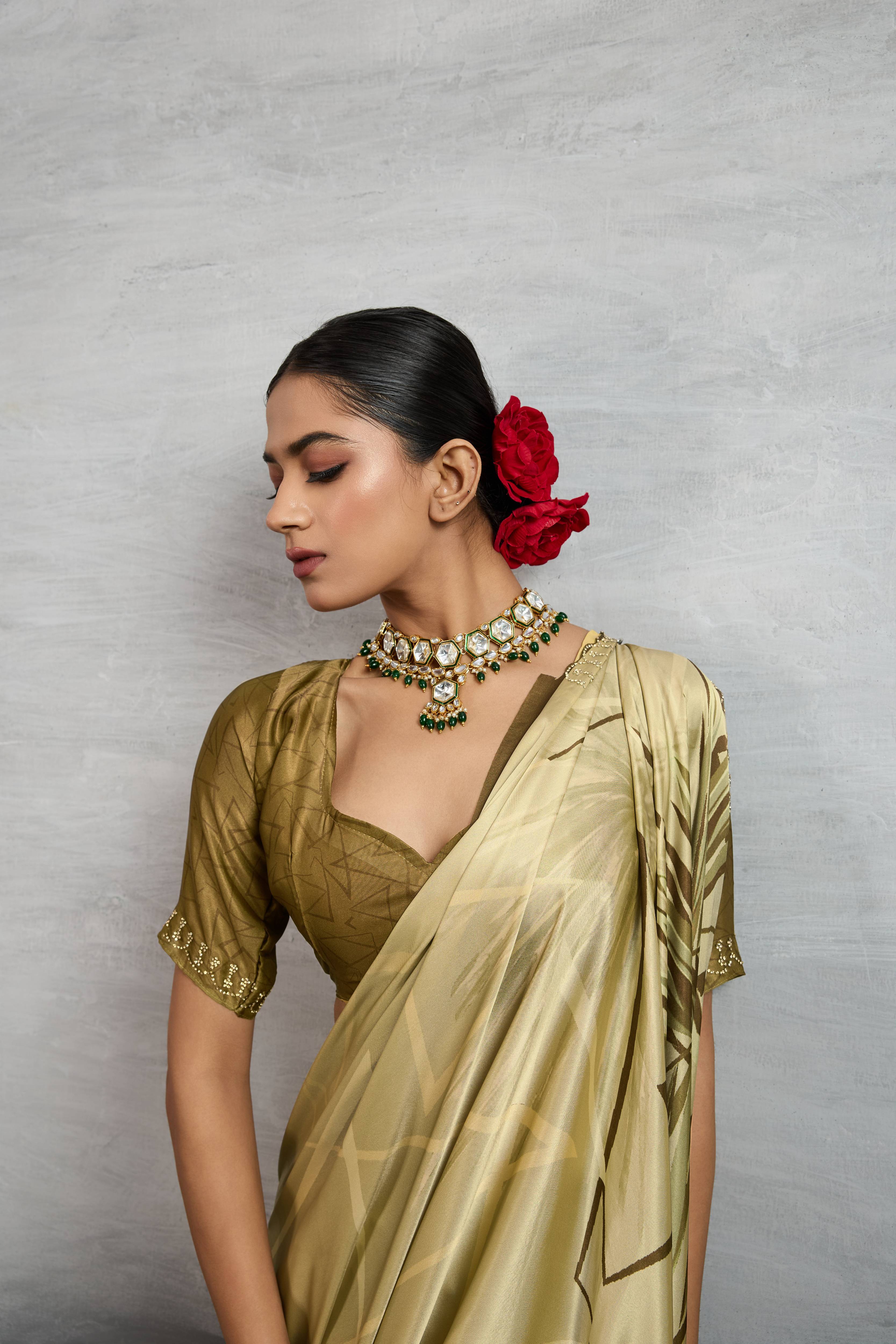 Charming Mustard Satin Silk Saree with Digital Prints