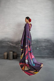 Majestic Purple Satin Silk Saree with Digital Prints