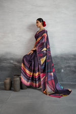 Majestic Purple Satin Silk Saree with Digital Prints sedoracouture