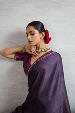 Majestic Purple Satin Silk Saree with Digital Prints sedoracouture