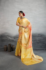 Sunlit Yellow Satin Silk Saree with Digital Prints sedoracouture