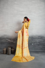 Sunlit Yellow Satin Silk Saree with Digital Prints sedoracouture