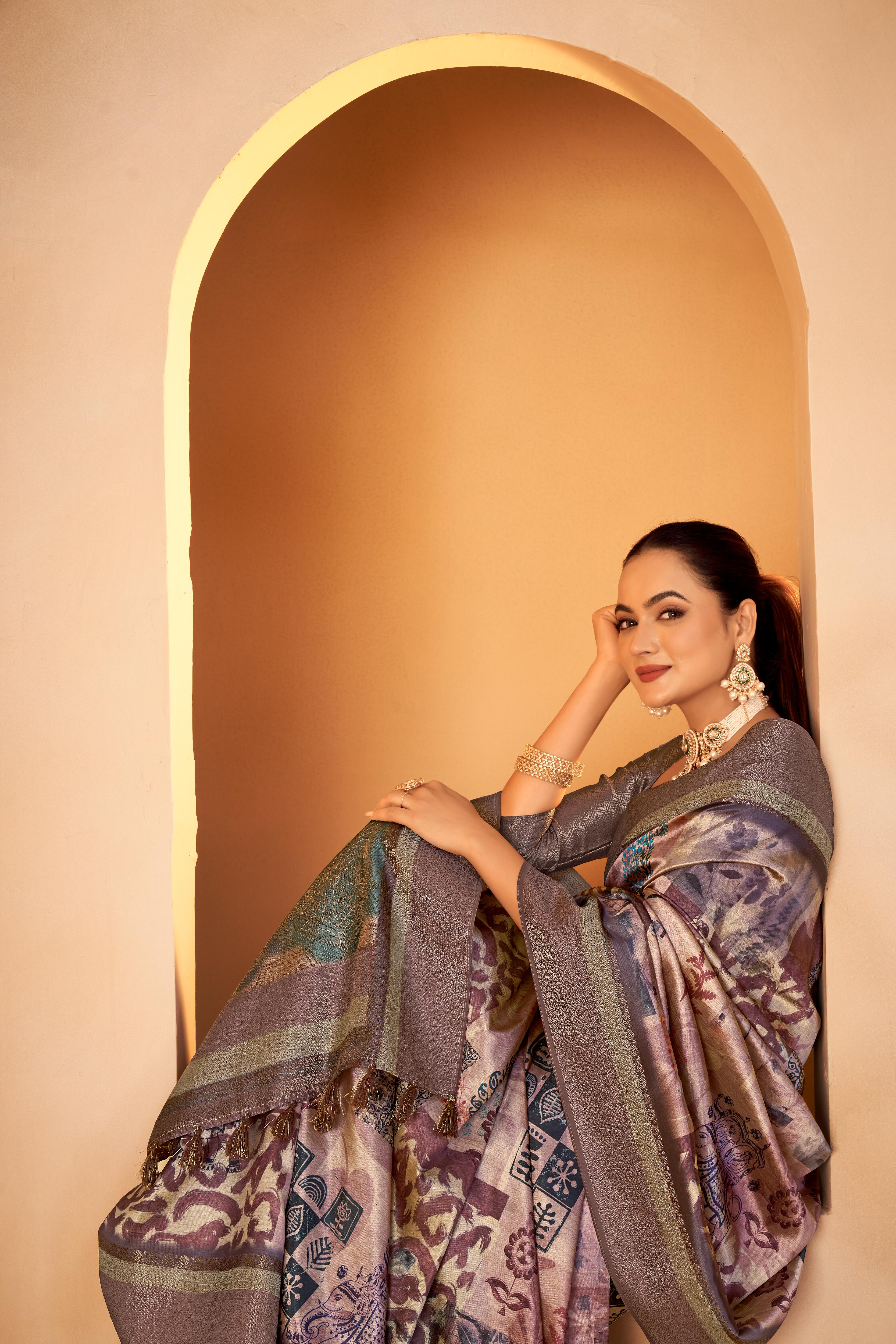 Timeless Diya Silk Purple Saree with Jacquard Border