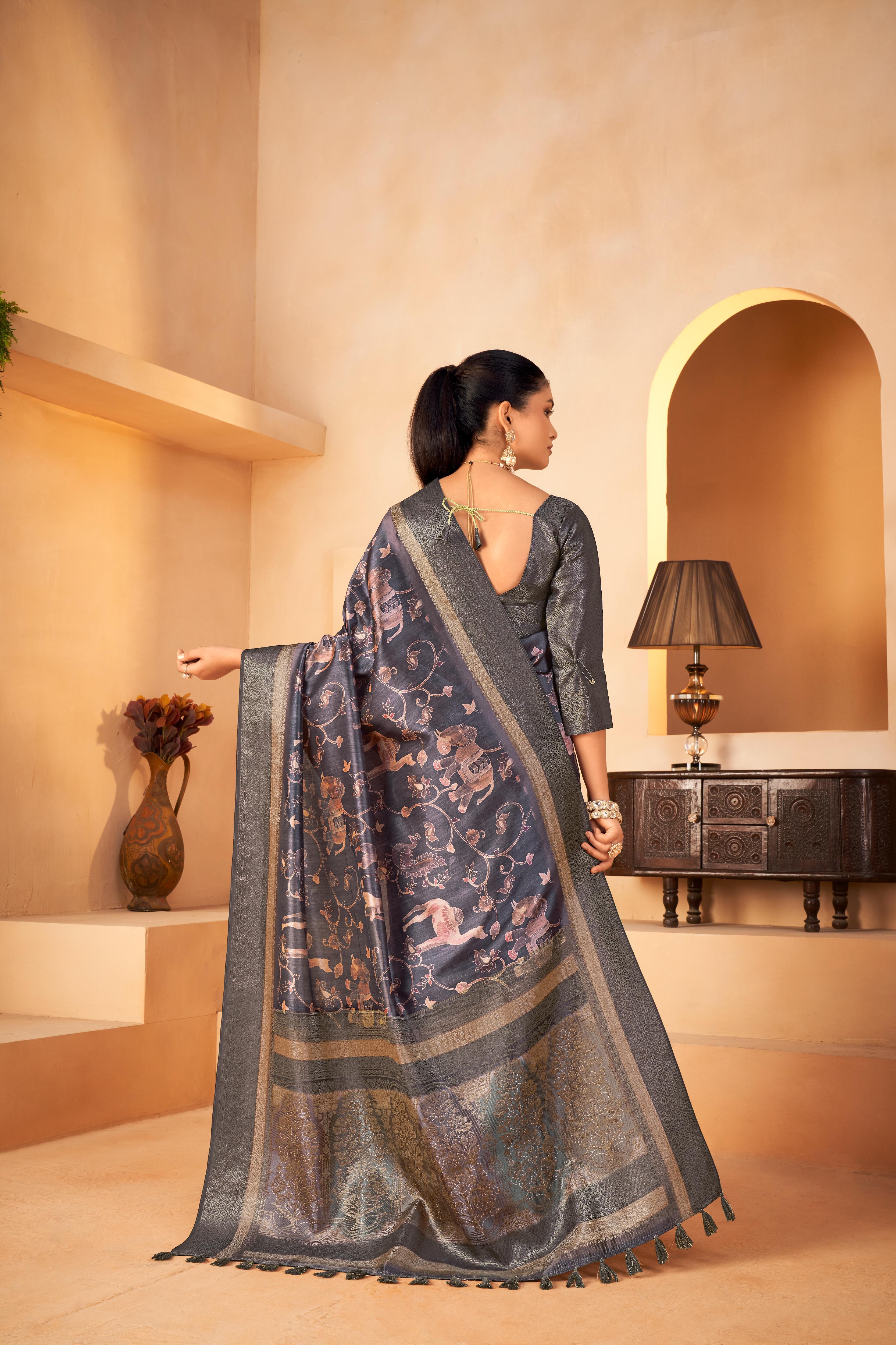 Timeless Dark Grey Diya Silk Saree