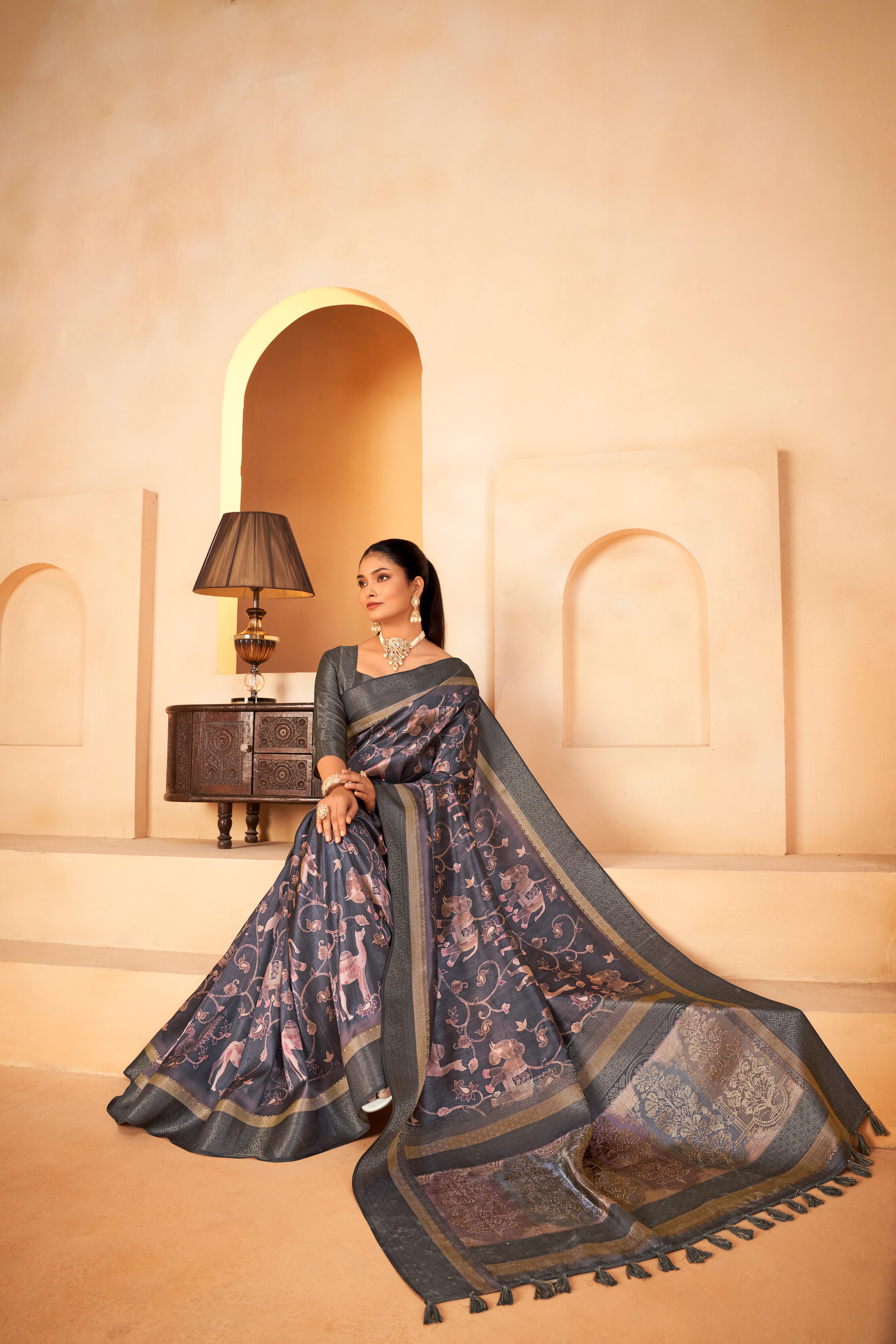 Timeless Dark Grey Diya Silk Saree