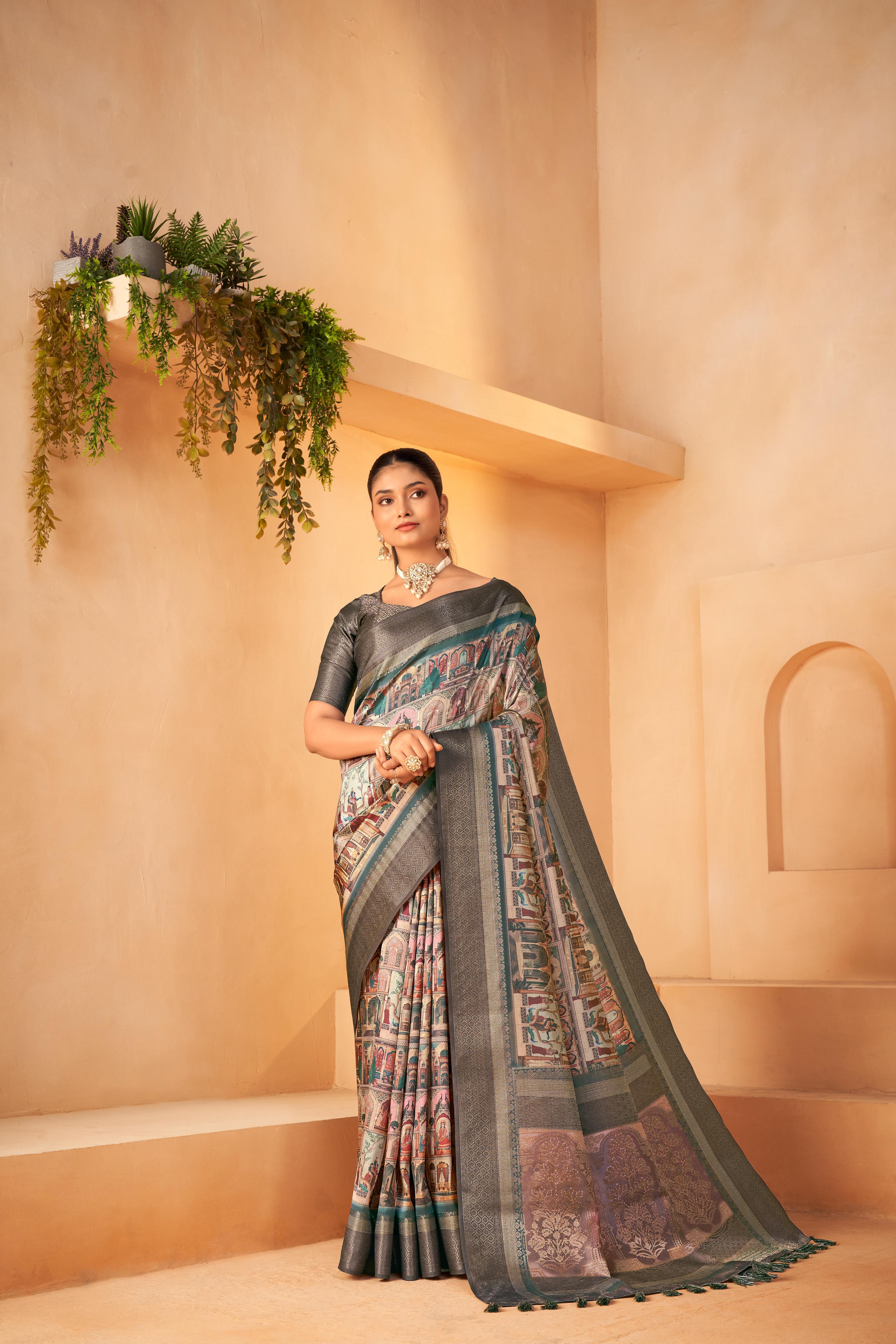 Charming Grey Diya Silk with Jacquard