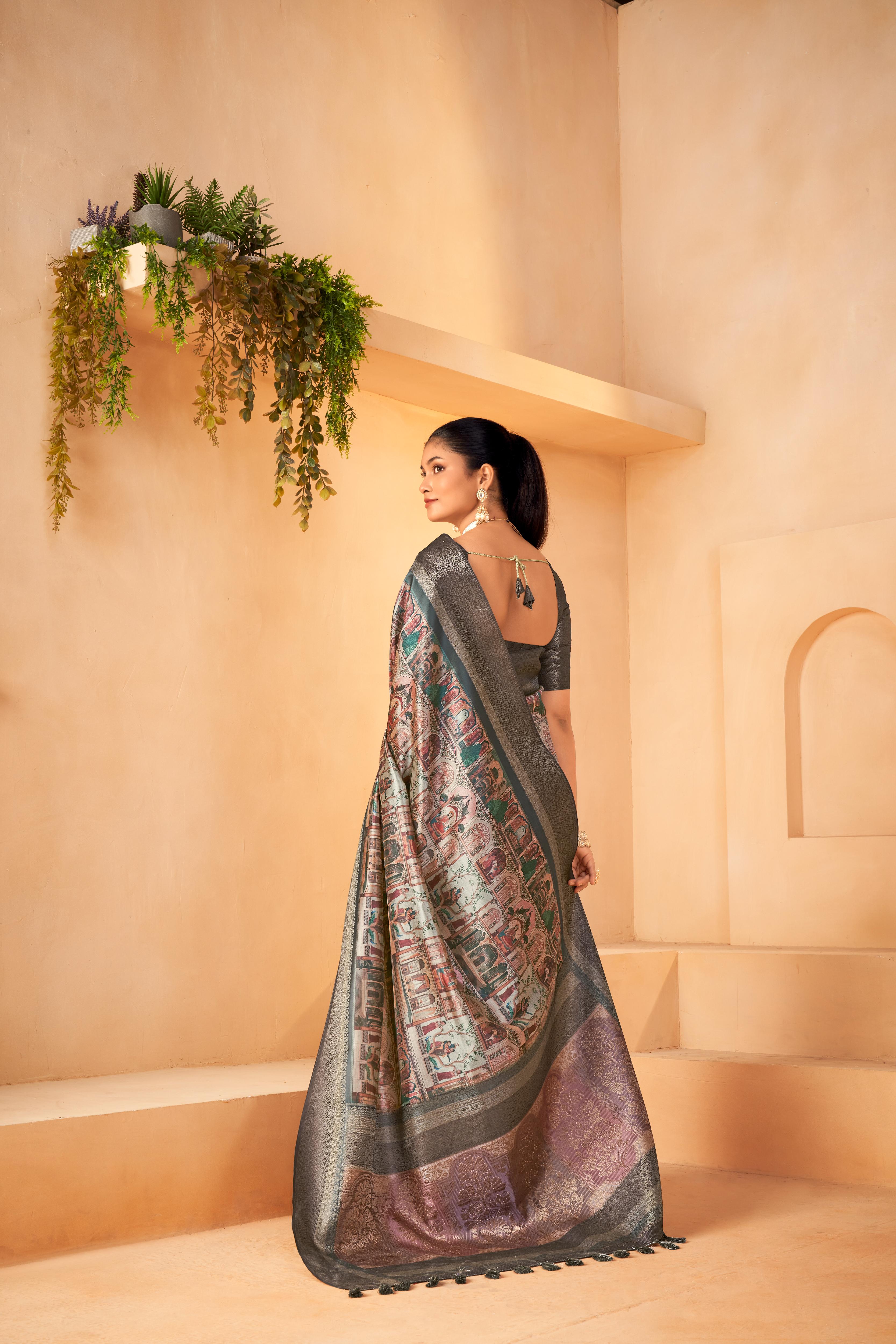 Charming Grey Diya Silk with Jacquard