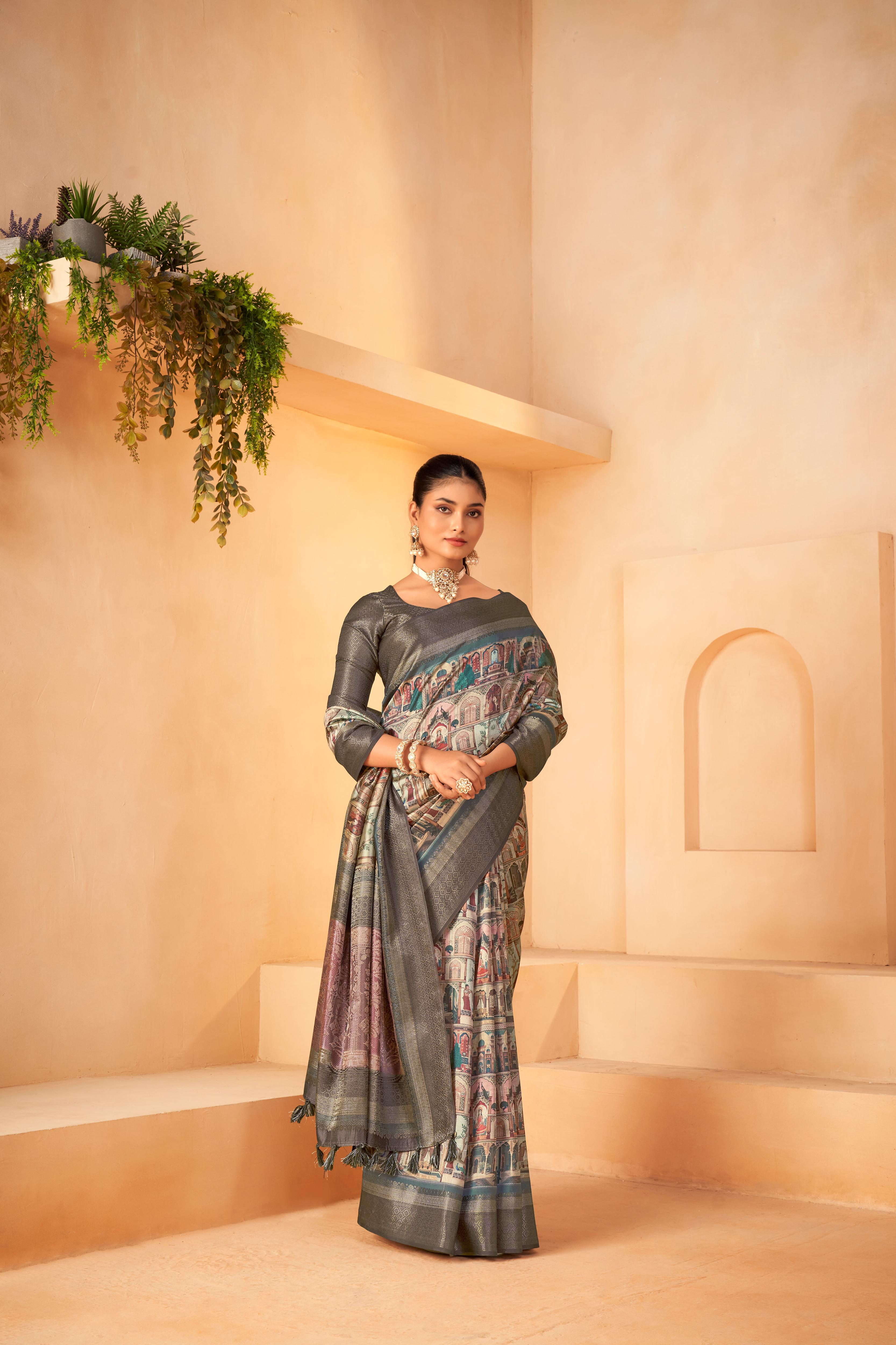 Charming Grey Diya Silk with Jacquard
