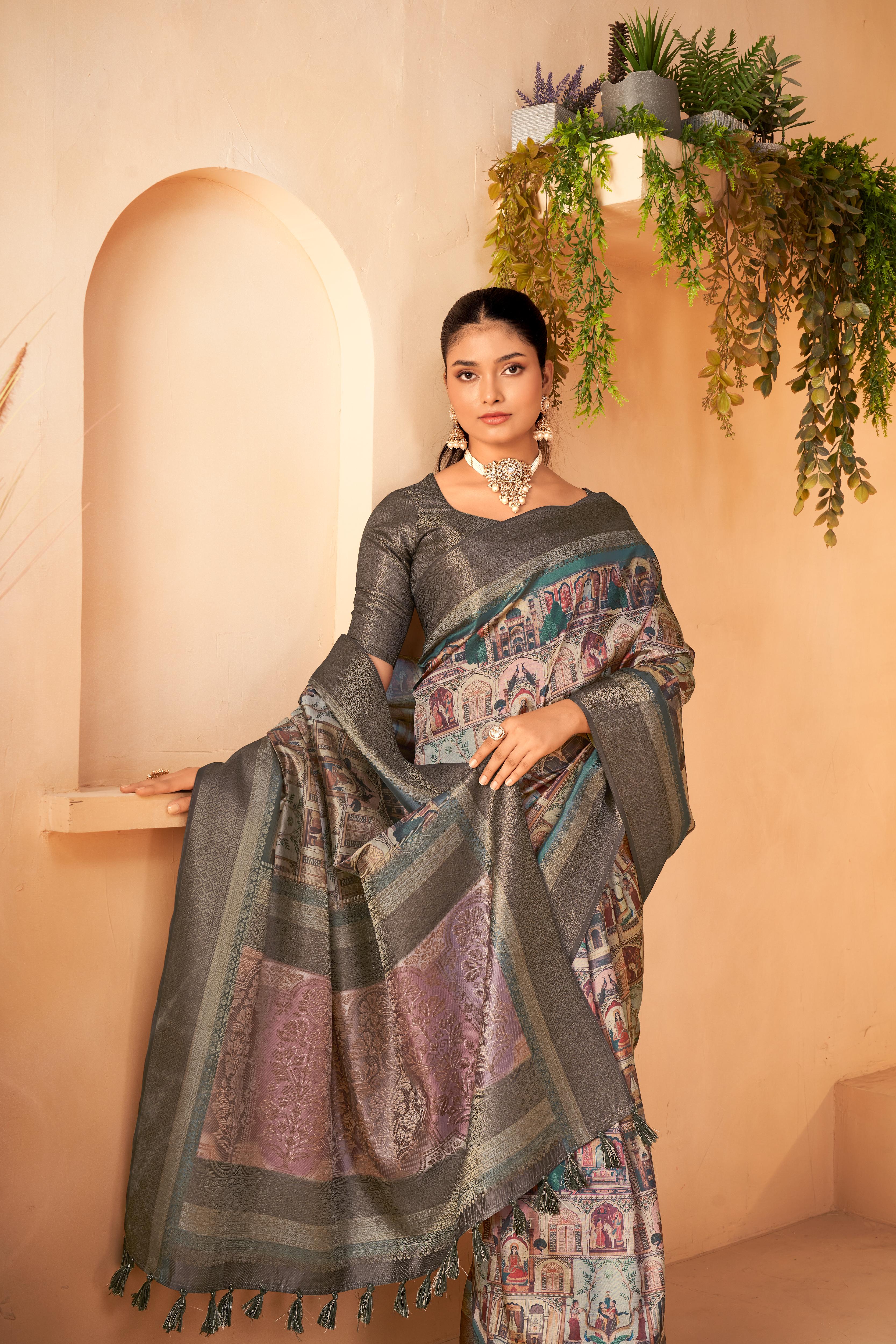 Charming Grey Diya Silk with Jacquard sedoracouture