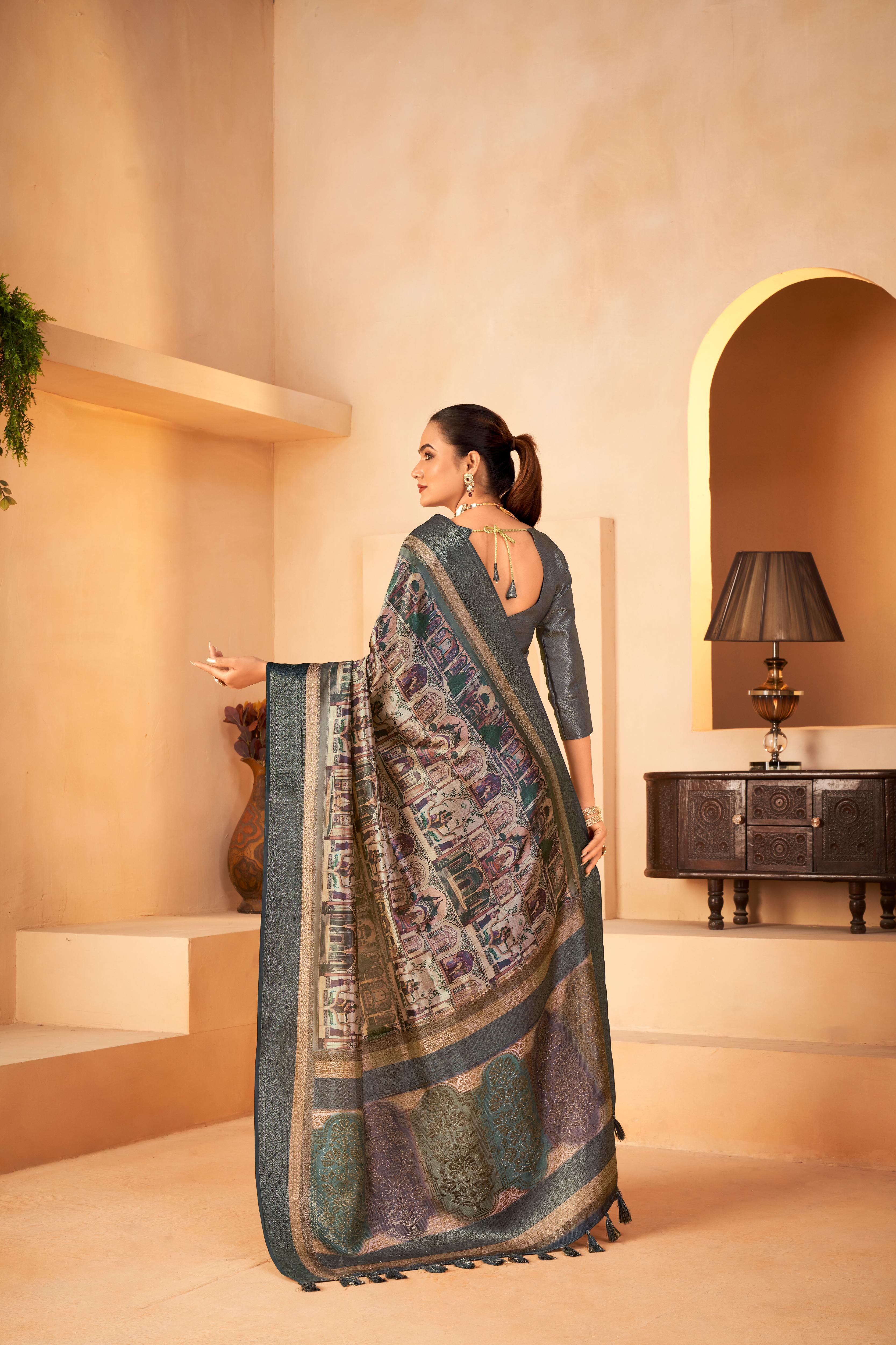Regal Grey Diya Silk with Jacquard Border