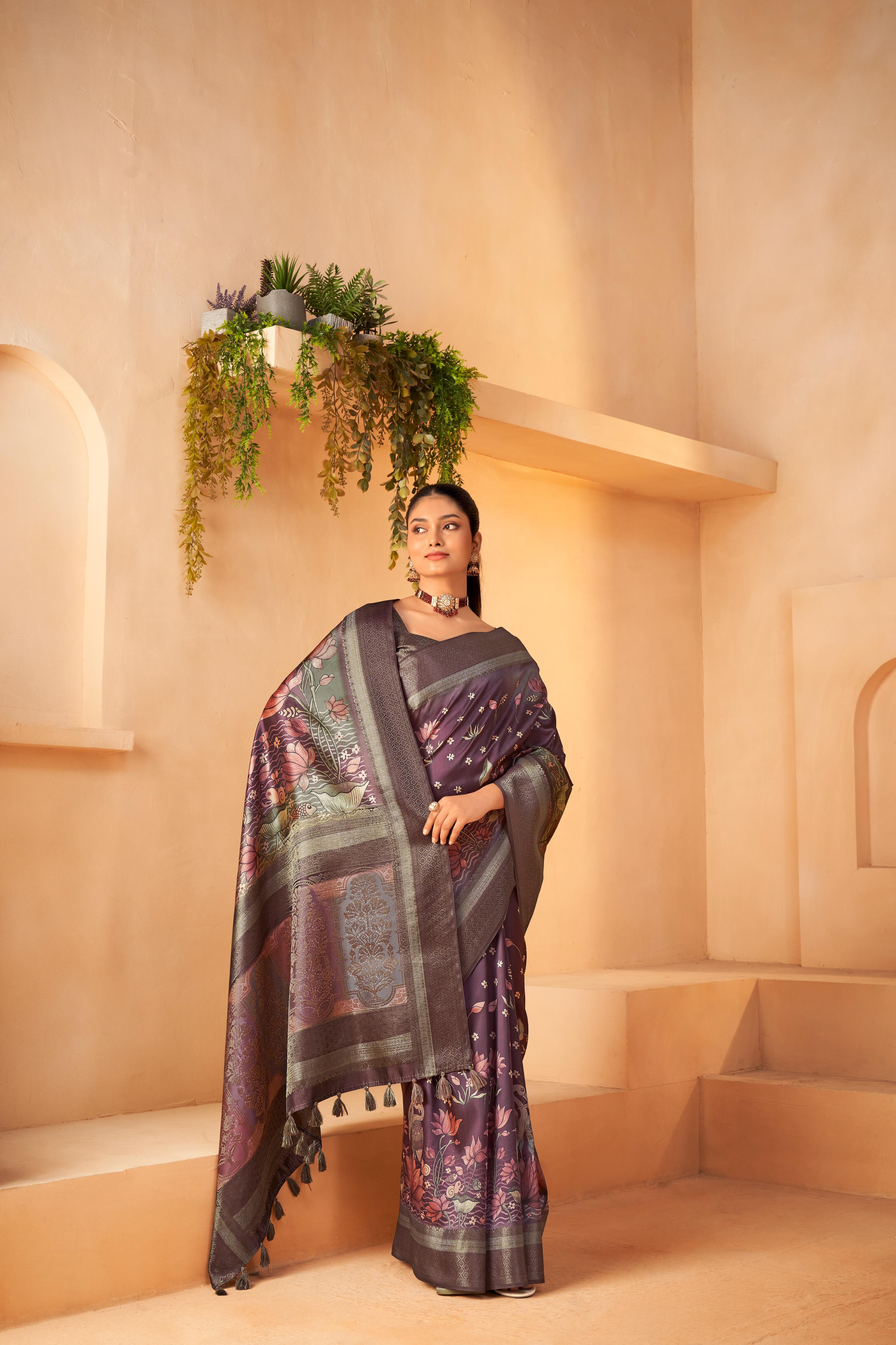 Sophisticated Wine Diya Silk with Jacquard