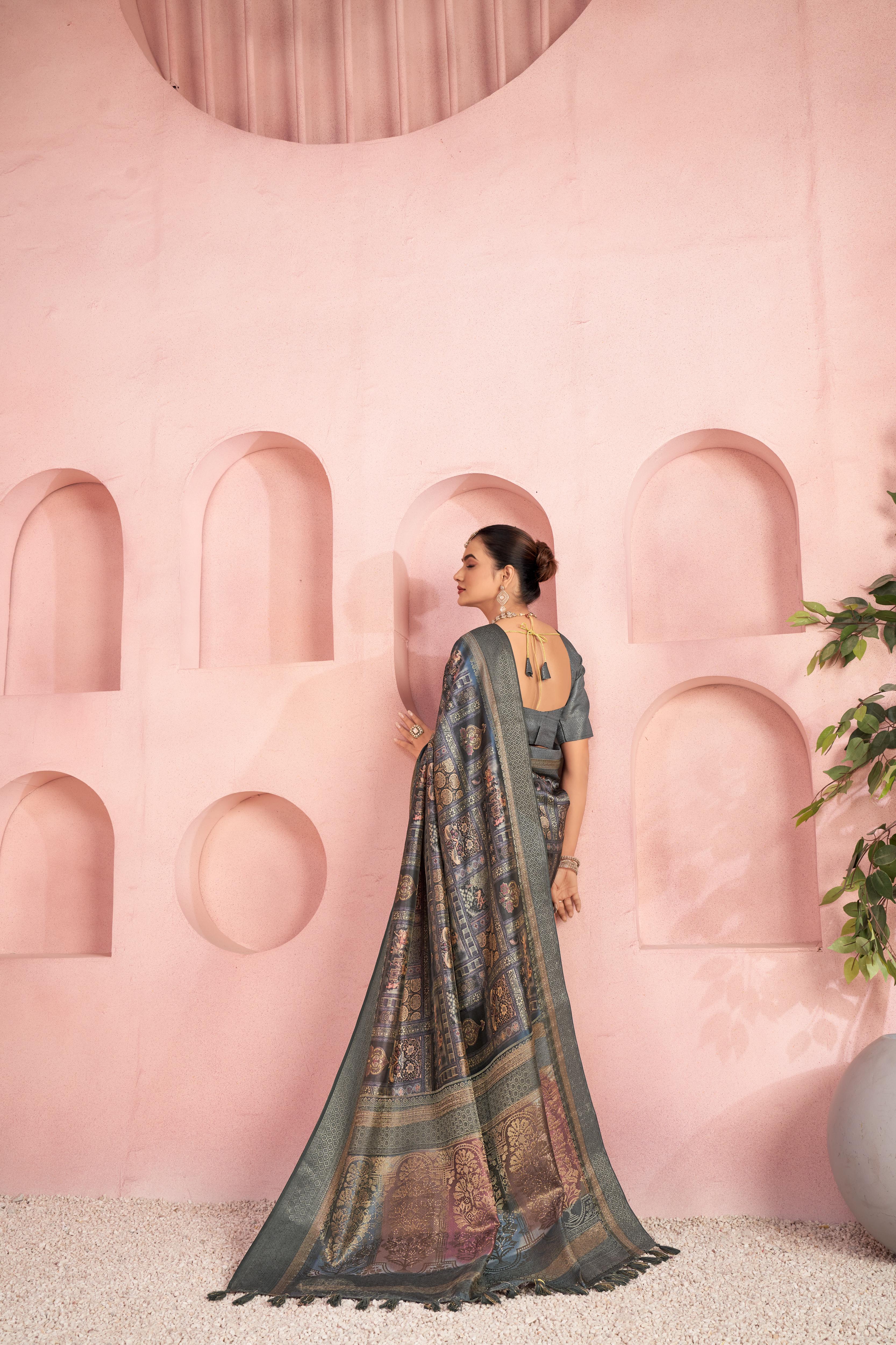 Timeless Grey Diya Silk Saree with Jacquard Border