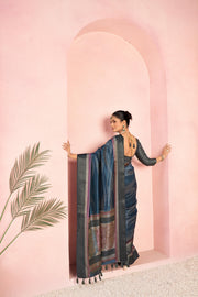 Regal Navy Blue Diya Silk with Jacquard Border