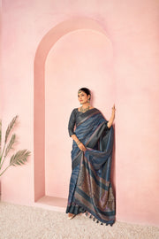 Regal Navy Blue Diya Silk with Jacquard Border