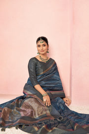 Regal Navy Blue Diya Silk with Jacquard Border