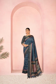 Regal Navy Blue Diya Silk with Jacquard Border