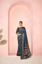 Regal Navy Blue Diya Silk with Jacquard Border sedoracouture