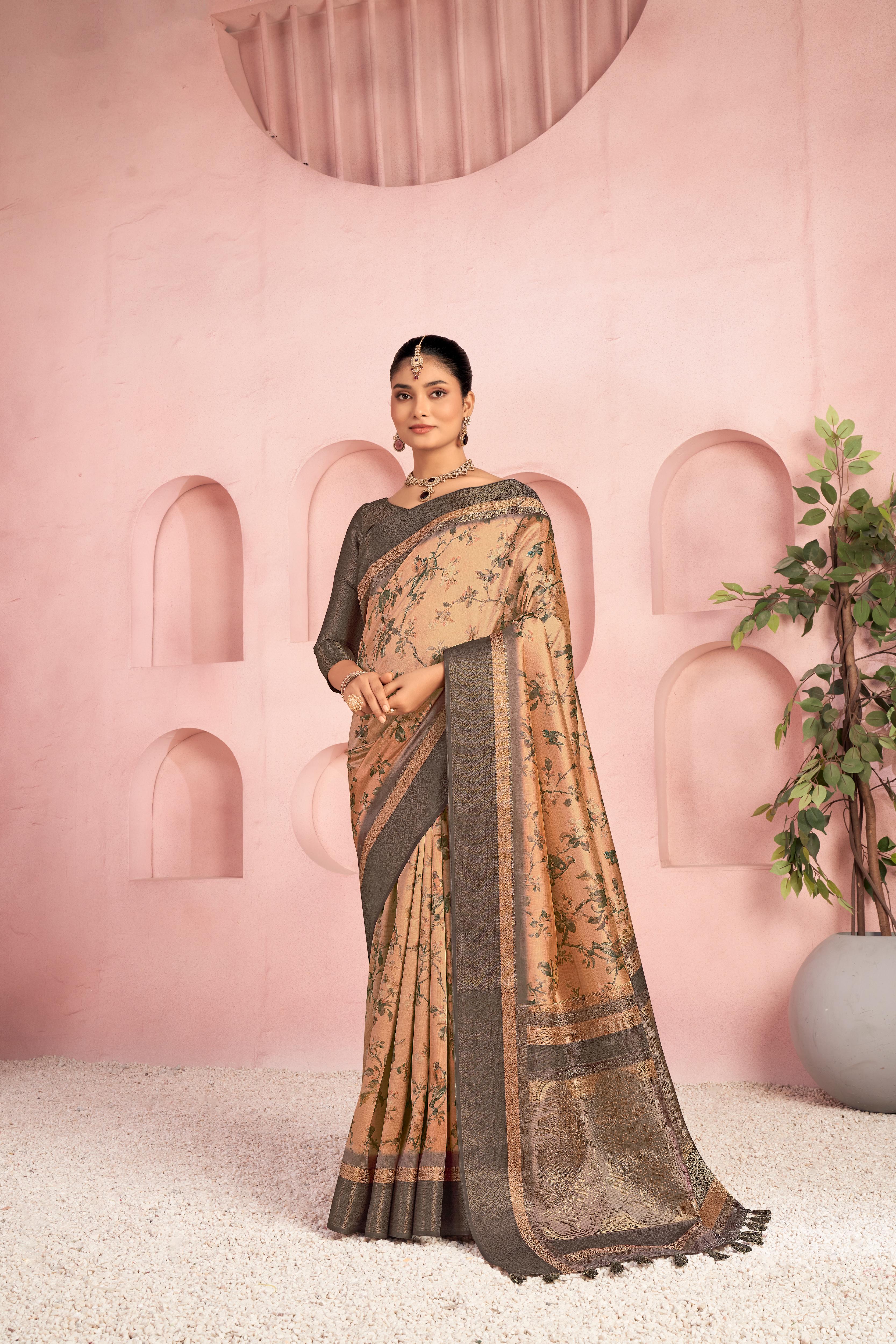 Sophisticated Orange Diya Silk with Jacquard