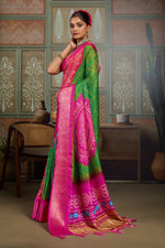 Green & Pink Bandhani Jacquard Saree with Zari Border sedoracouture