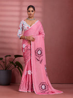 Pink Georgette Floral Printed Saree sedora couture