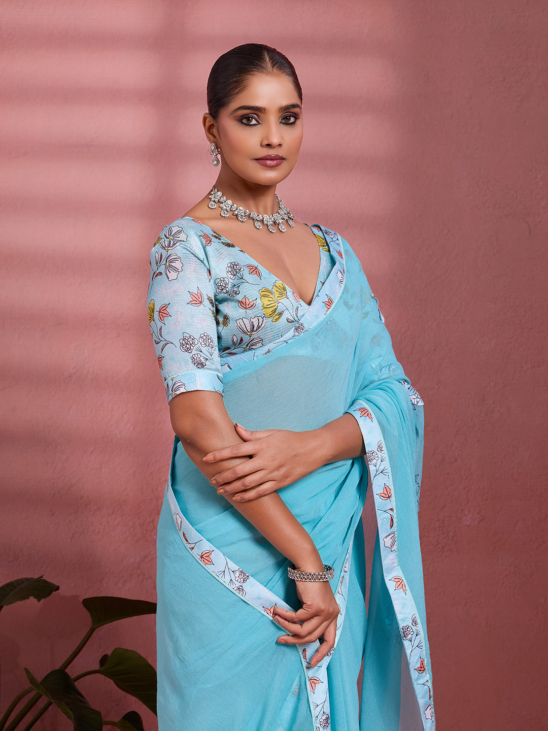 Blue Georgette Floral Printed Saree