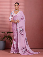 Lavender Georgette Floral Printed Saree sedora couture
