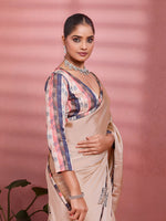 Beige Crepe Floral Printed Saree sedora couture