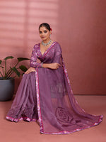 Purple Silk Floral Printed Saree sedora couture
