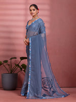 Charcoal Silk Floral Printed Saree sedora couture