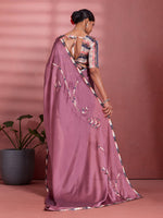 Magenta Crepe Floral Printed Saree sedora couture