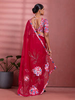 Red Silk Floral Printed Saree sedora couture