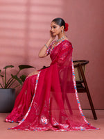 Red Silk Floral Printed Saree sedora couture