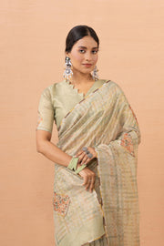 Pista Tissue Saree With Embroidery Boota