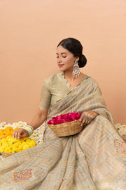 Pista Tissue Saree With Embroidery Boota