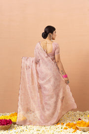 Peach Tissue Saree With Embroidery Boota